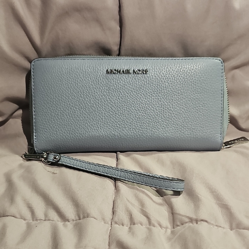 Michael Kors Light Blue Leather Wristlet